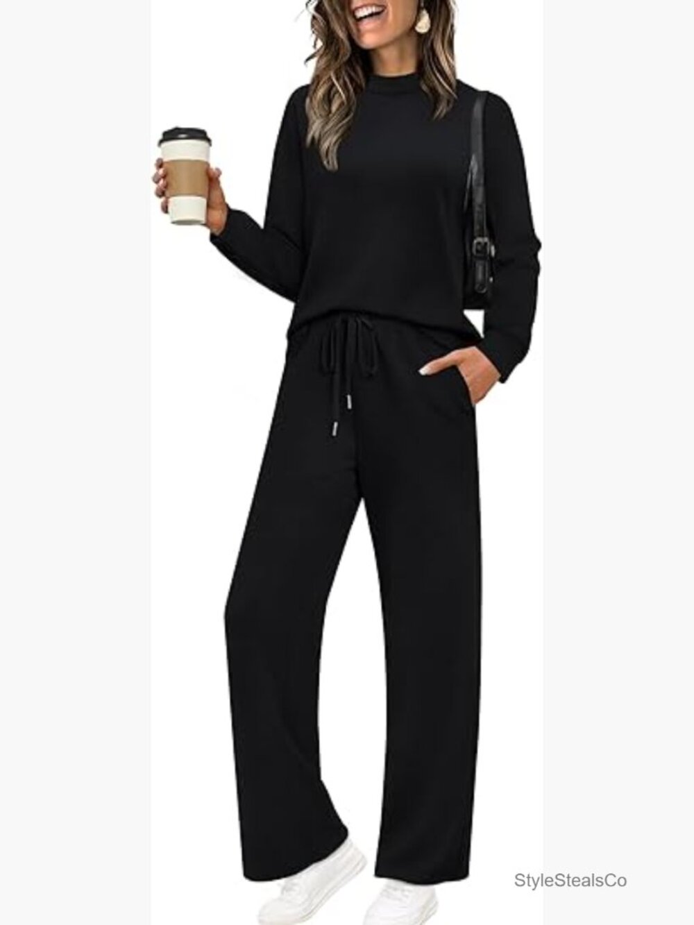 Women's Mock Neck Two Piece Lounge Set Pants Long Sleeve Top